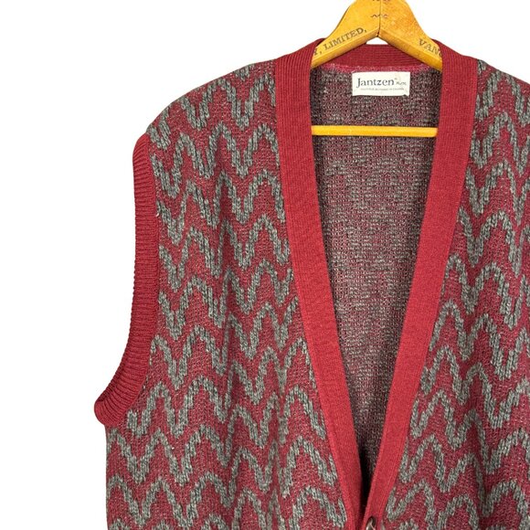 Vintage 90s Jantzen Knit Sweater Vest – Grandpa Style, Eclectic Pattern - Picture 2 of 7